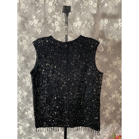 Vintage 60s Top 1960s Black Sequin Cocktail Wedding Guest Chic Fancy Size Medium - Picture 2 of 6